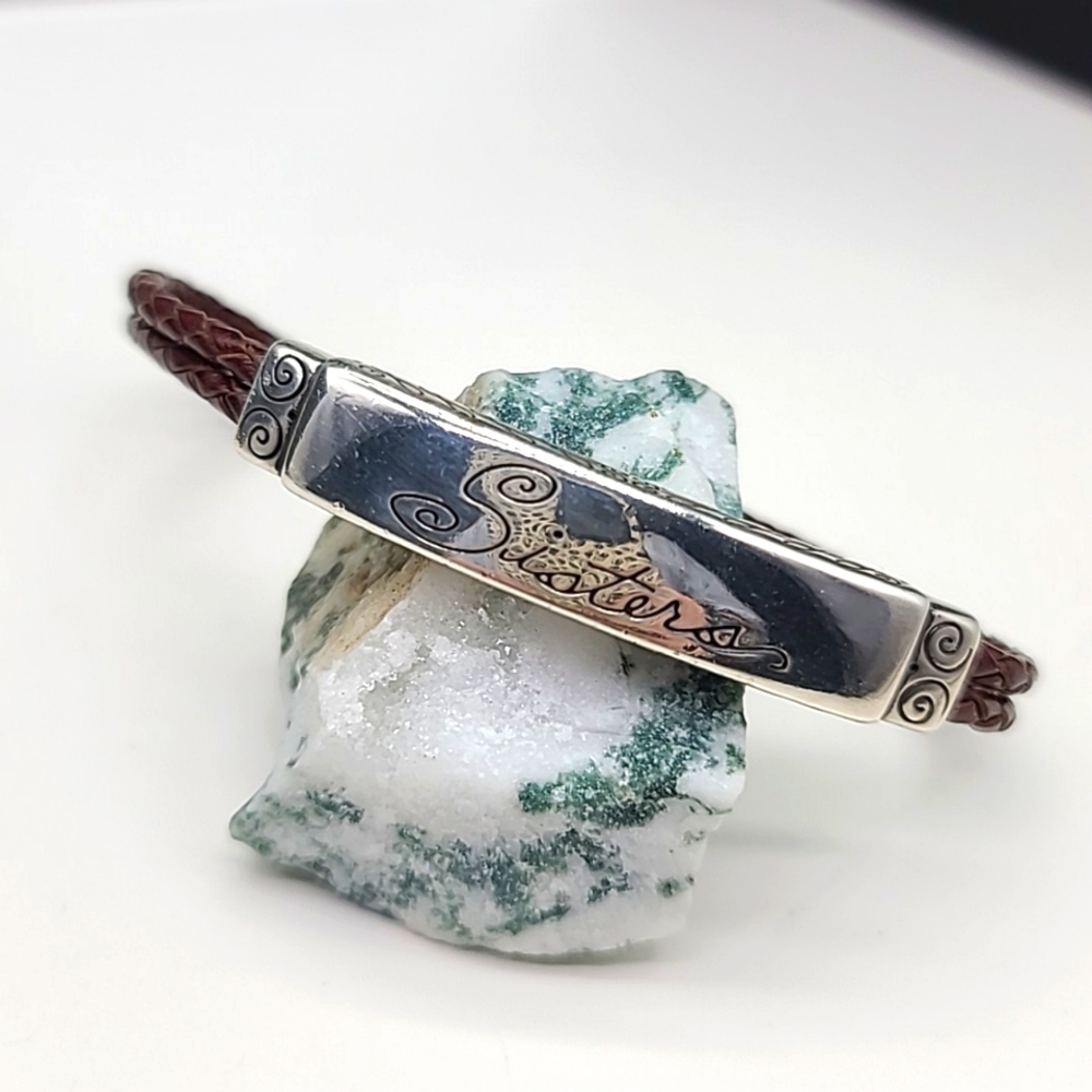 $42 Brighton Art & Soul "SISTERS" Braided Leather Scripted I.D Bracelet!